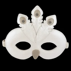 Tieri Mask | Peacock | Off White Metallic Leather