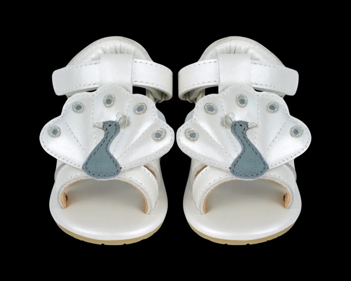 Vazi Sandals | Peacock | Off White Metallic Leather